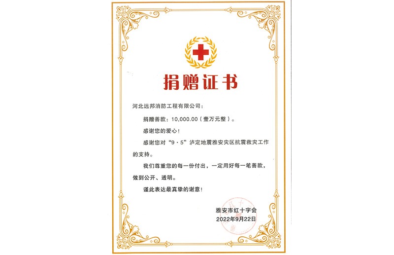 雅安捐款证书