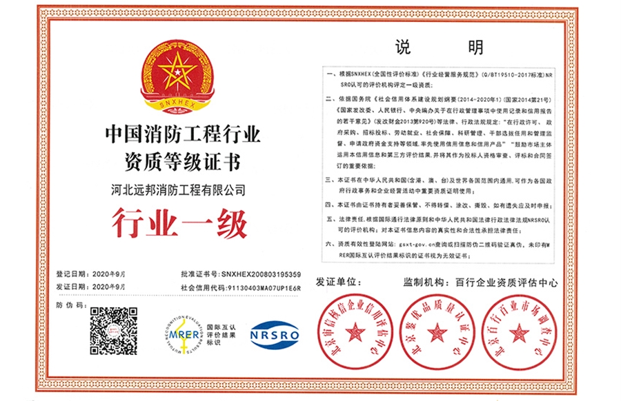 消防工程行业资质等级证书